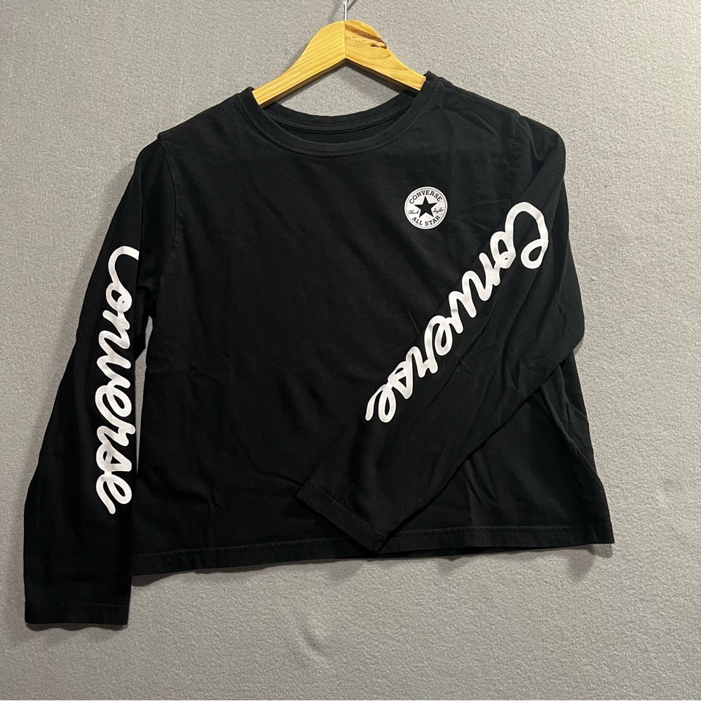 CONVERSE Girls Size Large Black Chuck Taylor Crop Top Long Sleeves